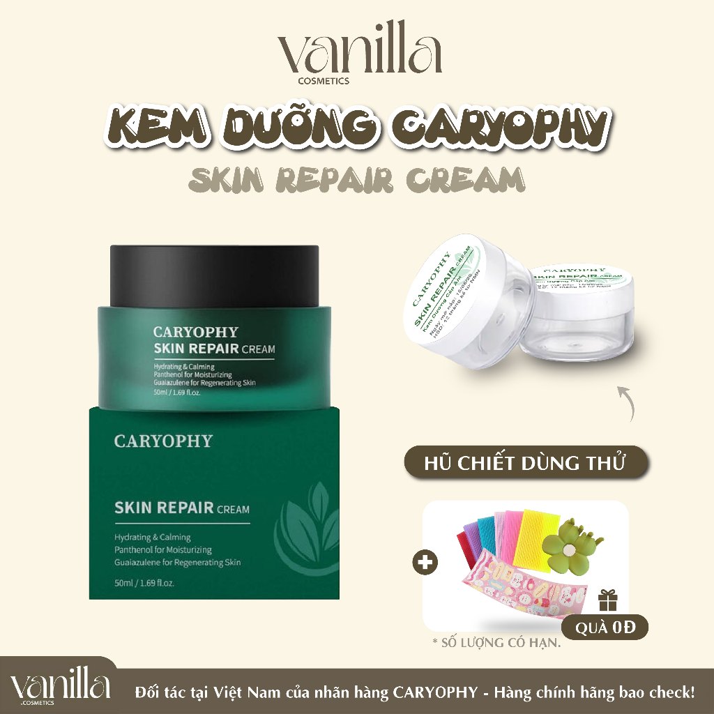 Kem Dưỡng Caryophy Skin Repair Cream Cấp Ẩm, Cải Thiện Làn Da Cho Da Nhạy Cảm 50ml VANILLA COSMETICS