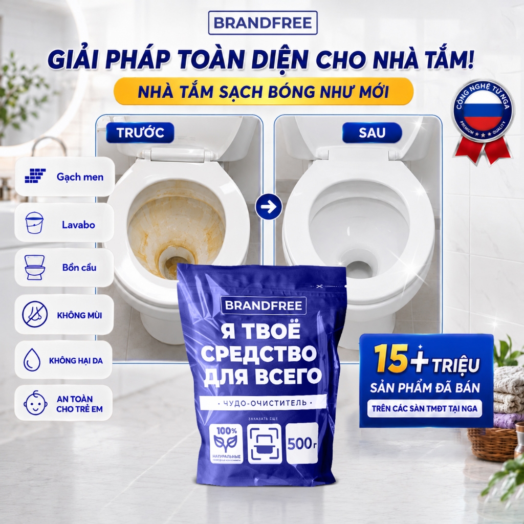 Bột Tẩy Oxy BrandFree Tẩy Bồn Cầu, Tẩy Rửa Nhà Vệ Sinh Nhà Tắm, Tẩy Ố Vàng, Làm Sạch Toilet