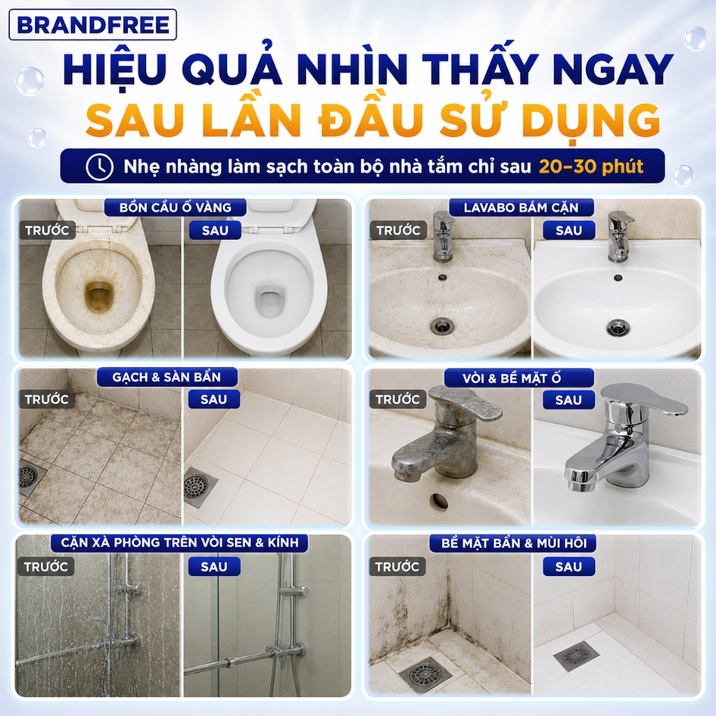 Bột Tẩy Oxy BrandFree Tẩy Bồn Cầu, Tẩy Rửa Nhà Vệ Sinh Nhà Tắm, Tẩy Ố Vàng, Làm Sạch Toilet
