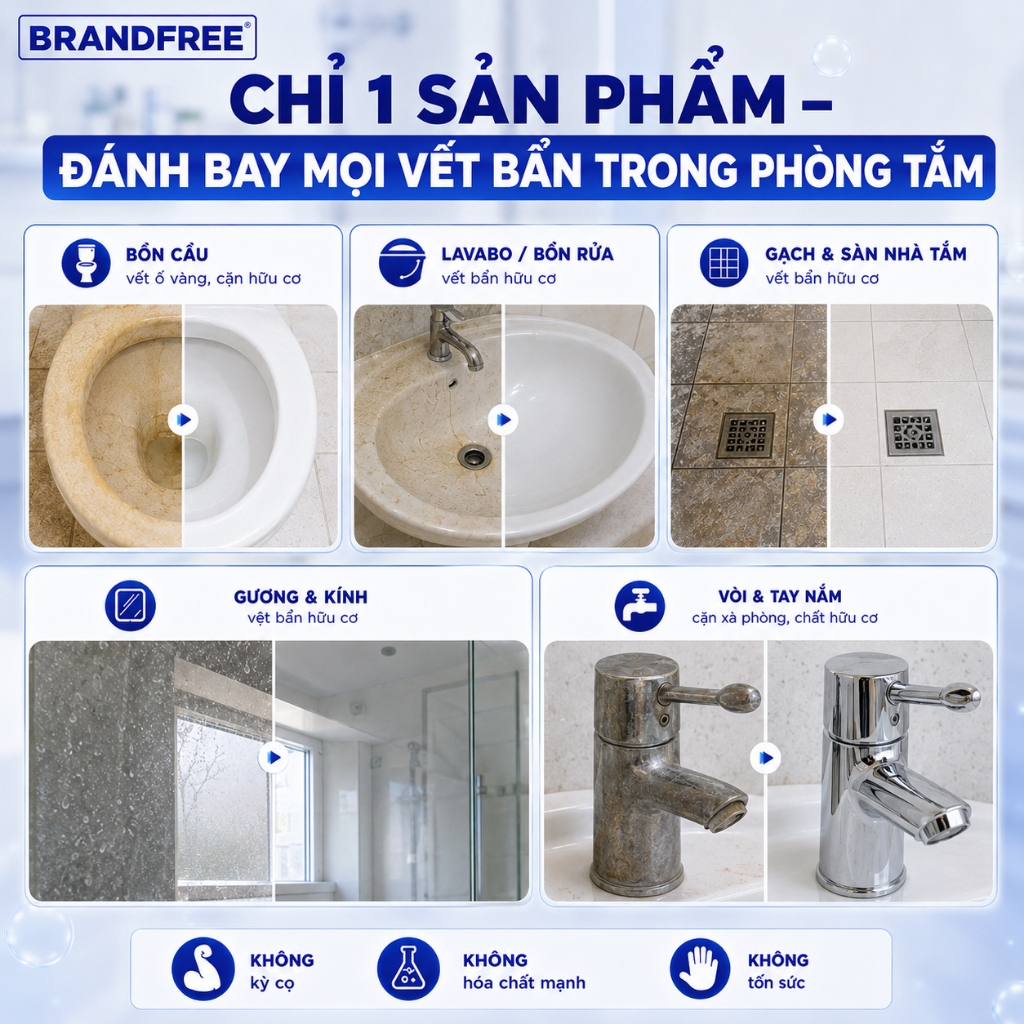 Bột Tẩy Oxy BrandFree Tẩy Bồn Cầu, Tẩy Rửa Nhà Vệ Sinh Nhà Tắm, Tẩy Ố Vàng, Làm Sạch Toilet