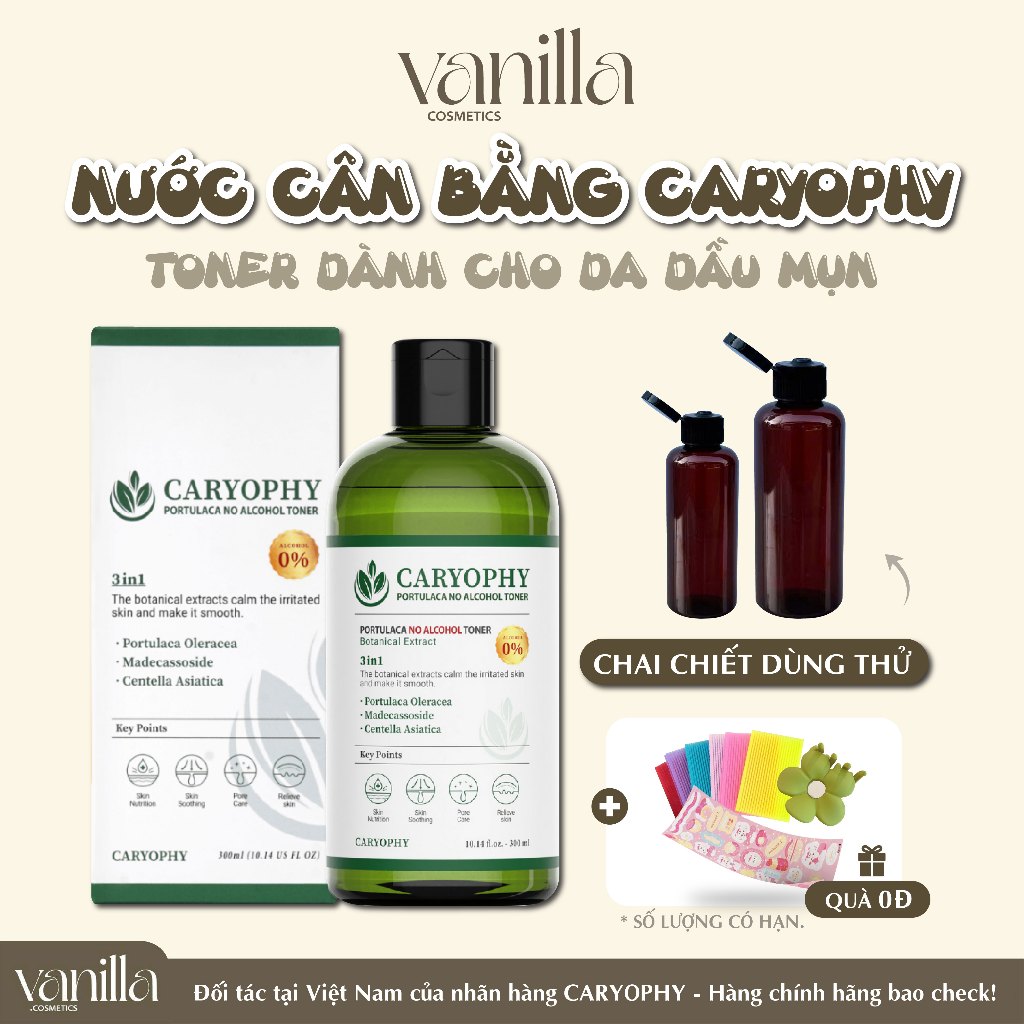 Nước Hoa Hồng Giảm Mụn Caryophy Portulaca Toner cấp ẩm ngừa mụn 300ml Vanilla Cosmetics