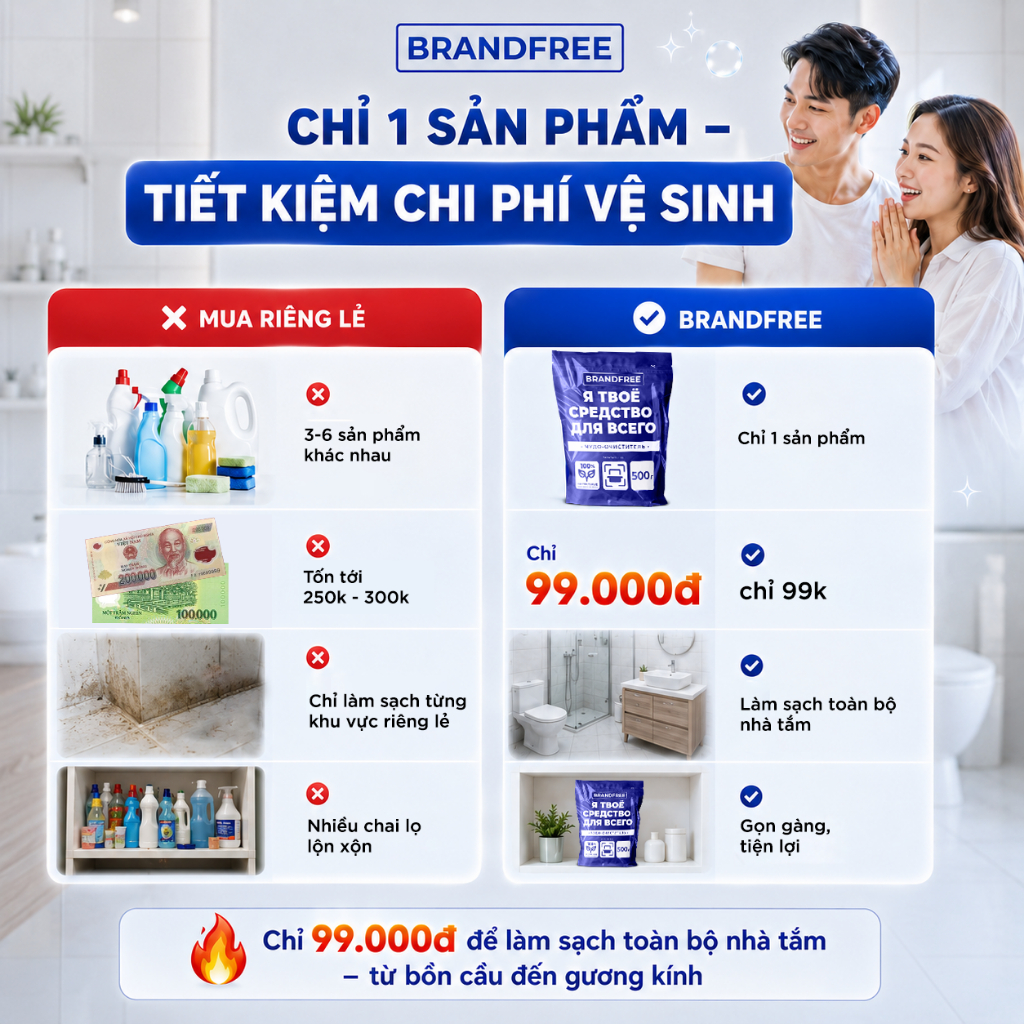 Bột Tẩy Oxy BrandFree Tẩy Bồn Cầu, Tẩy Rửa Nhà Vệ Sinh Nhà Tắm, Tẩy Ố Vàng, Làm Sạch Toilet