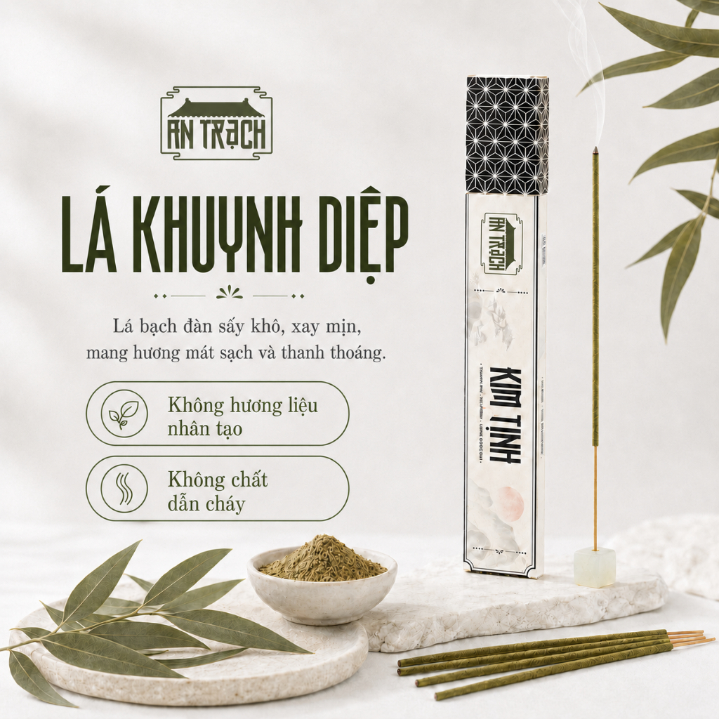 Nhang Sạch Khuynh Diệp Kim Tịnh AN TRẠCH - Nhang Thảo Mộc Tự Nhiên Thanh Lọc Không Khí, Khử Mùi (Hành Kim 30cm 39 Nén)