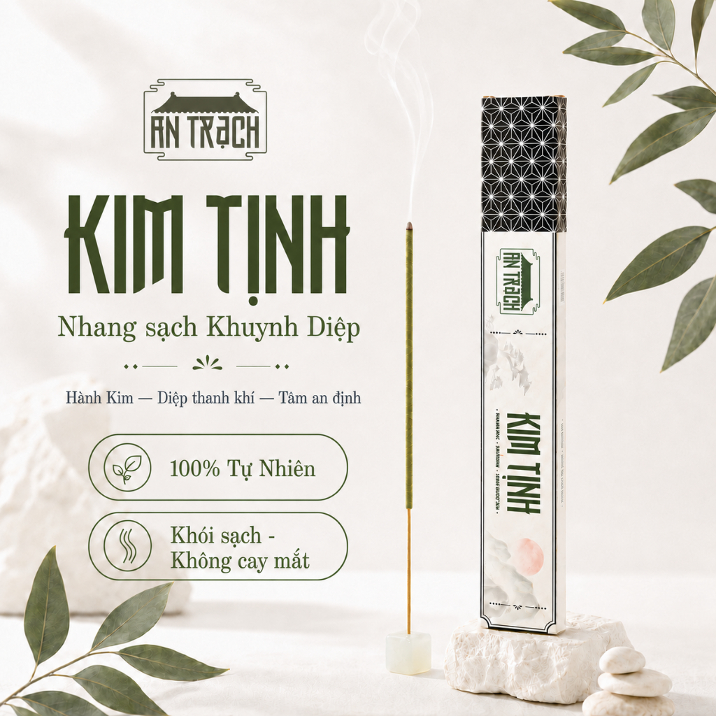 Nhang Sạch Khuynh Diệp Kim Tịnh AN TRẠCH - Nhang Thảo Mộc Tự Nhiên Thanh Lọc Không Khí, Khử Mùi (Hành Kim 30cm 39 Nén)