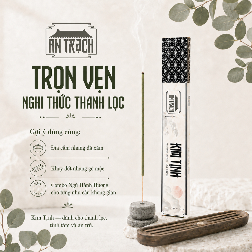 Nhang Sạch Khuynh Diệp Kim Tịnh AN TRẠCH - Nhang Thảo Mộc Tự Nhiên Thanh Lọc Không Khí, Khử Mùi (Hành Kim 30cm 39 Nén)