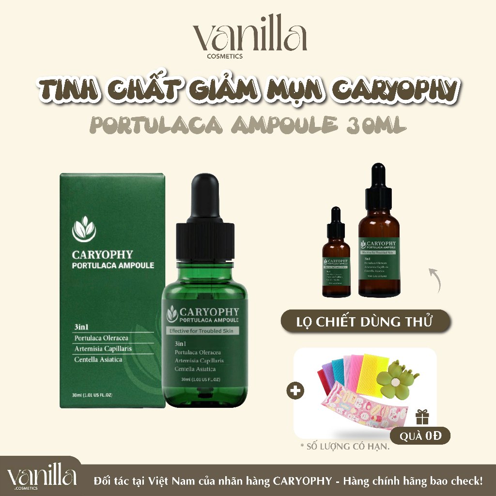 Tinh Chất giảm mụn Caryophy Portulaca Ampoule 30ml mờ thâm se khít lỗ chân lông vanilla cosmetics