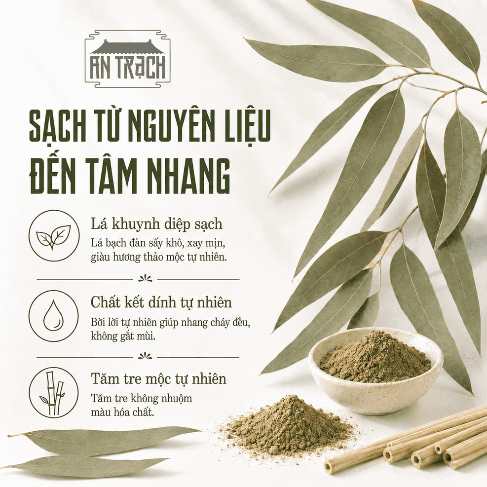 Nhang Sạch Khuynh Diệp Kim Tịnh AN TRẠCH - Nhang Thảo Mộc Tự Nhiên Thanh Lọc Không Khí, Khử Mùi (Hành Kim 30cm 39 Nén)