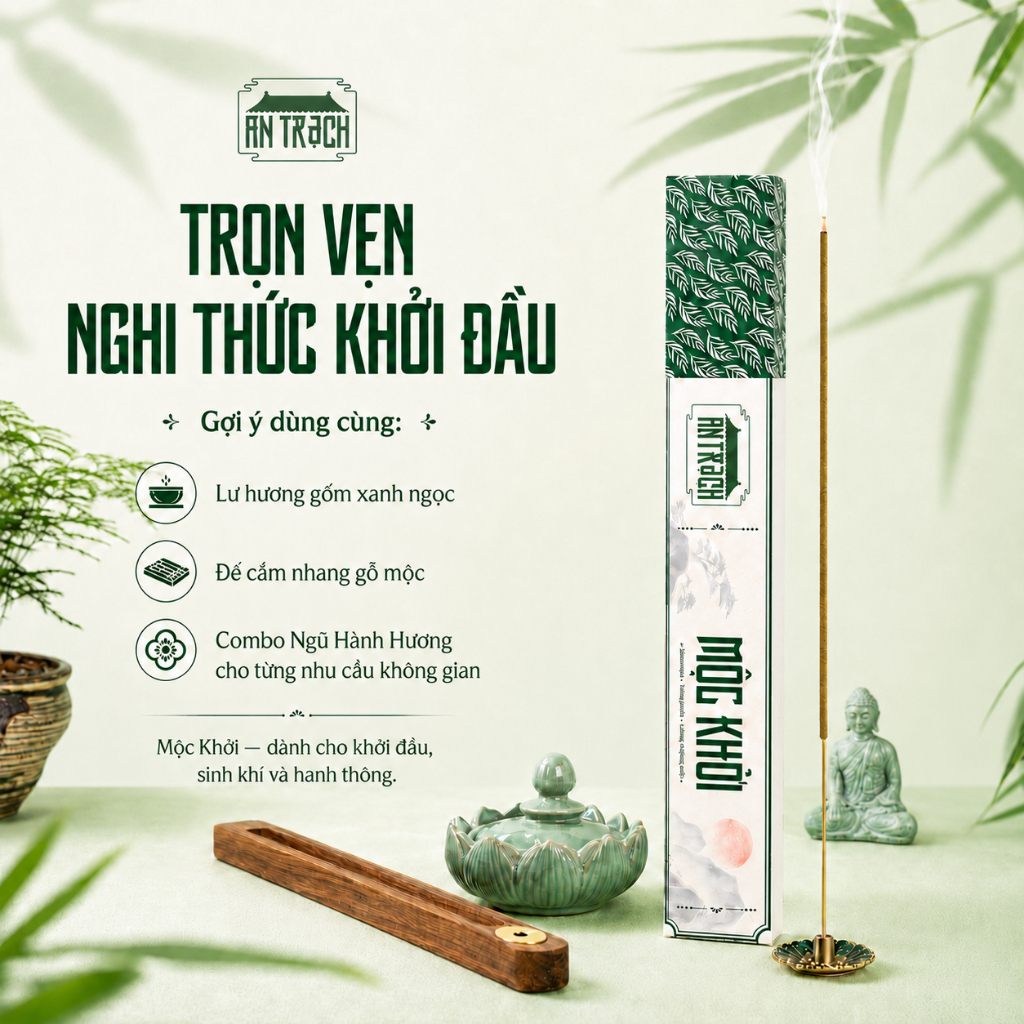 Nhang Sạch Hương Bắc Mộc Khởi AN TRẠCH - Nhang Thảo Mộc Cổ Truyền Ấm Cúng, May Mắn & Tài Lộc (Hành Mộc 30cm 39 Nén)