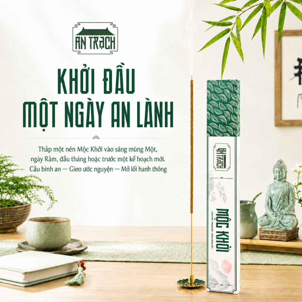Nhang Sạch Hương Bắc Mộc Khởi AN TRẠCH - Nhang Thảo Mộc Cổ Truyền Ấm Cúng, May Mắn & Tài Lộc (Hành Mộc 30cm 39 Nén)