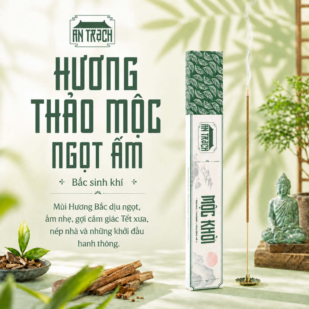 Nhang Sạch Hương Bắc Mộc Khởi AN TRẠCH - Nhang Thảo Mộc Cổ Truyền Ấm Cúng, May Mắn & Tài Lộc (Hành Mộc 30cm 39 Nén)