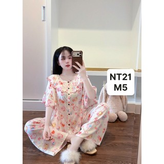 NT21-Tay lỡ quần dài ren thêu chất tole lanh mặc nhà thấm hút mồ hôi dành cho nữ 45KG-65KG