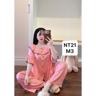 NT21-Tay lỡ quần dài ren thêu chất tole lanh mặc nhà thấm hút mồ hôi dành cho nữ 45KG-65KG