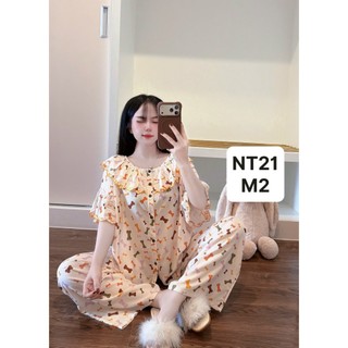 NT21-Tay lỡ quần dài ren thêu chất tole lanh mặc nhà thấm hút mồ hôi dành cho nữ 45KG-65KG