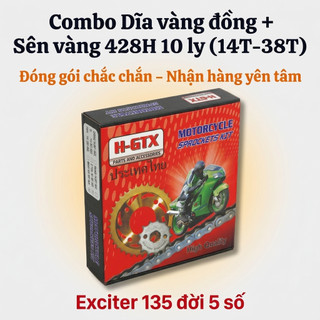 Nhông Sên Dĩa Giá Rẻ: Dĩa vàng đồng + Sên vàng 428H 10 ly (14T-38T-114L) – Exciter 135 đời 5 số