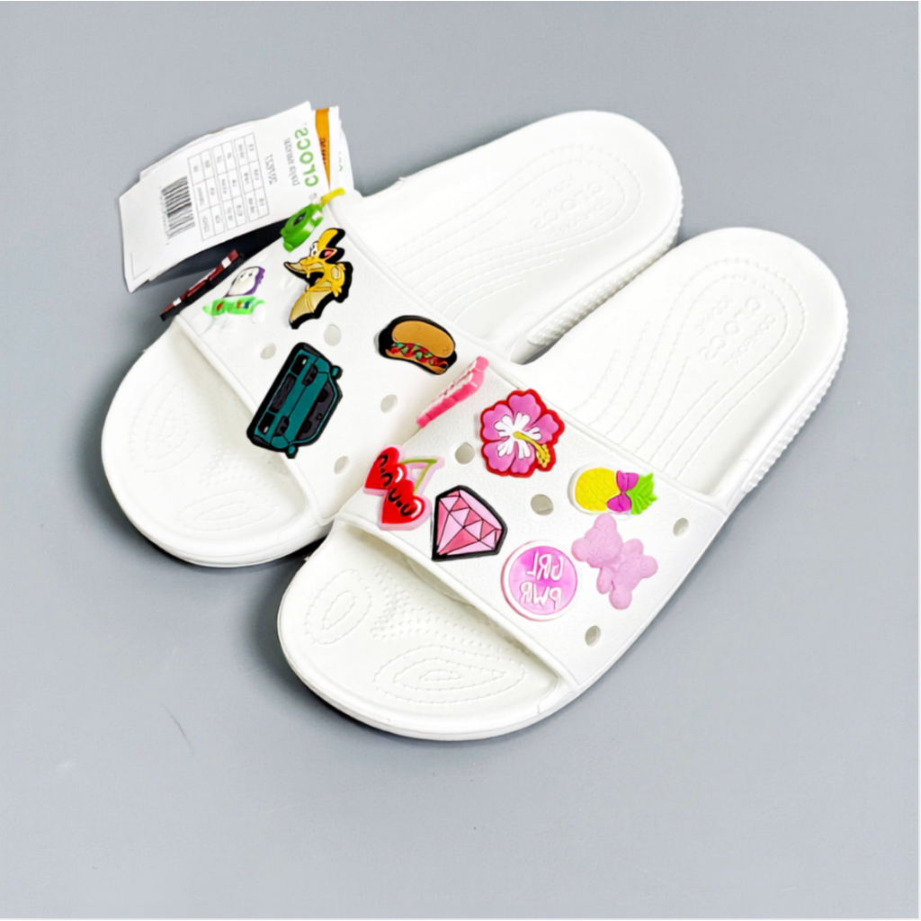 Dép Lê C Roc Gắn Charm Nam Nữ Unisex, Dép Đi Học Đi Chơi Chống Trơn Êm Chân Cao Cấp Fullsize 38-44