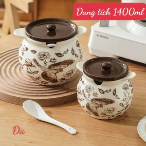 Hũ Đựng Gia Vị Có Nắp Kèm Muỗng Bằng Gốm Sứ Cao Cấp - Hộp Đựng Muối, Đường, Bột Nêm Hoa Văn Sang Trọng