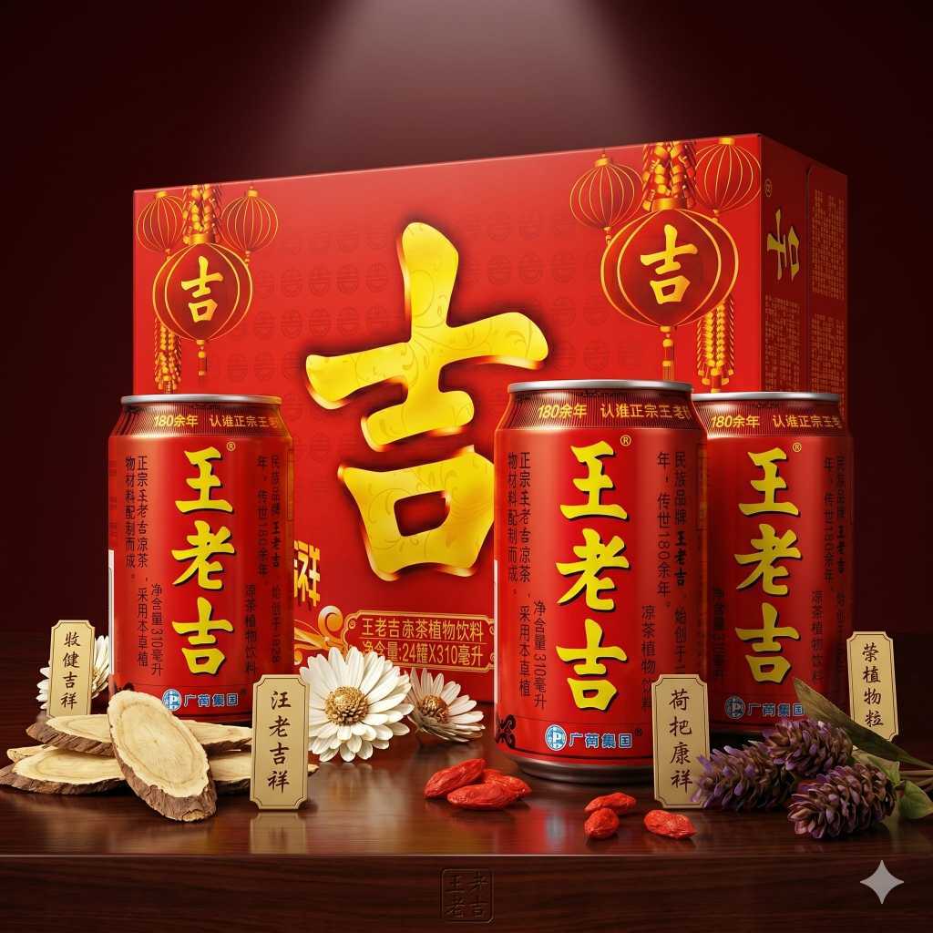 Trà Sâm Trà Thảo Mộc Wanglaoji Vương Lão Cát – Nước Uống Giải Nhiệt Thanh Mát (Thùng 24 Lon)