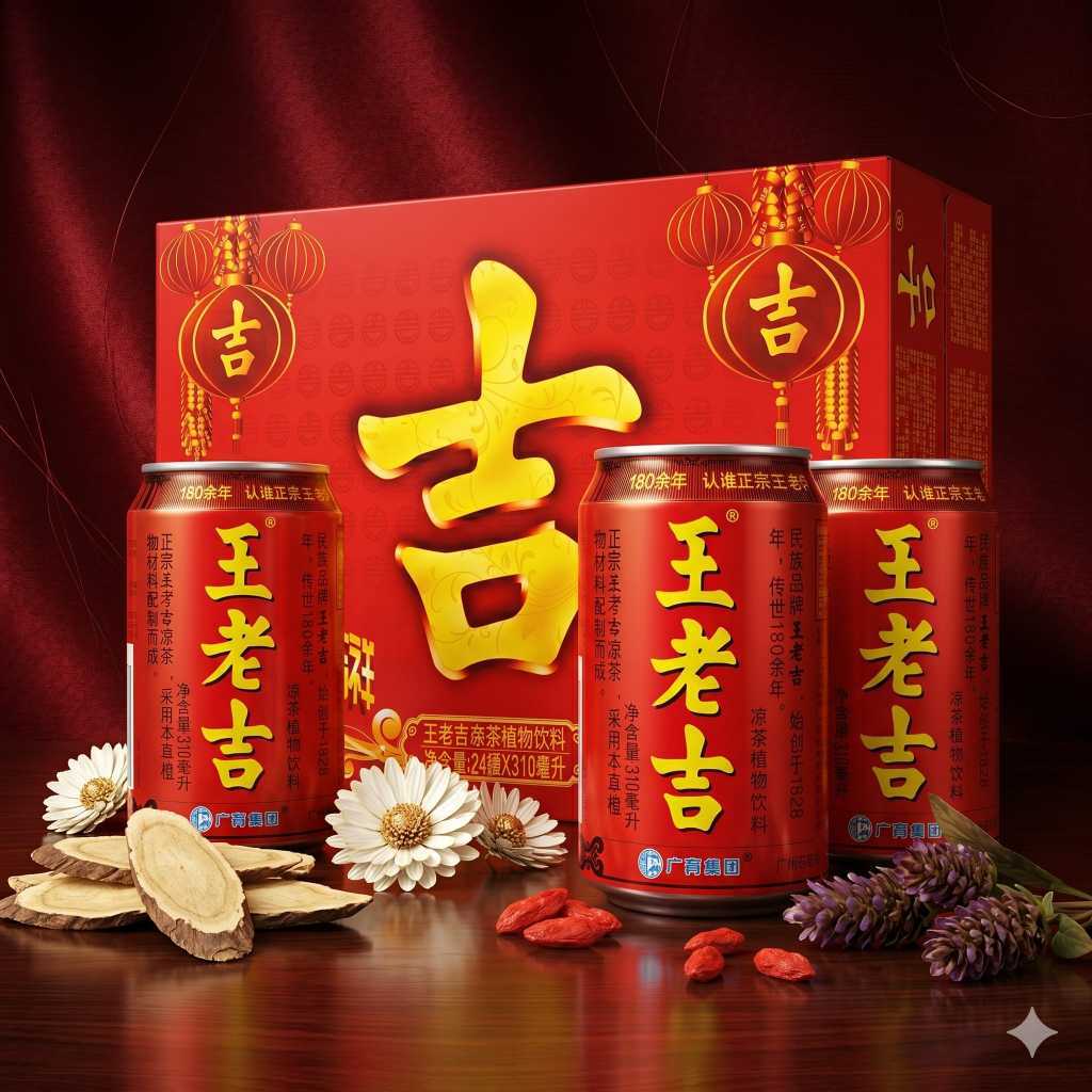 Trà Sâm Trà Thảo Mộc Wanglaoji Vương Lão Cát – Nước Uống Giải Nhiệt Thanh Mát (Thùng 24 Lon)