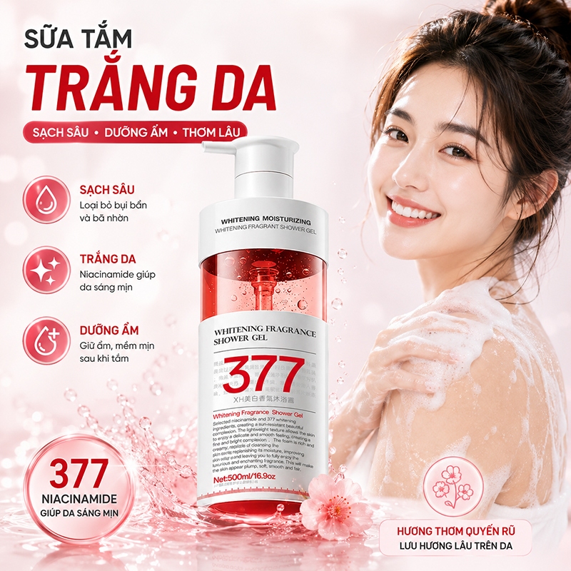 【HOT】Sữa Tắm Trắng Da 377 Niacinamide 500ml Dưỡng Ẩm Thơm Lâu Sạch Sâu