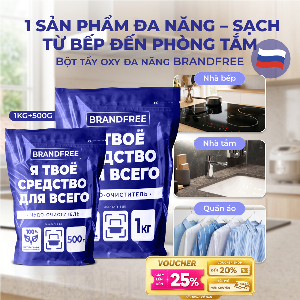 Bột Tẩy Oxy Đa Năng BRANDFREE Combo 1.5KG | Tẩy Trắng Quần Áo & Làm Sạch Toilet, Nhà Tắm, Nhà Bếp Hiệu Quả