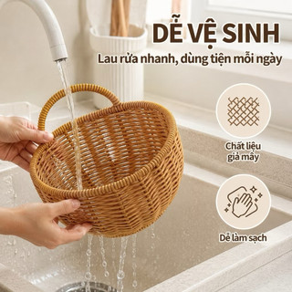 Giỏ treo tường OABU, đựng hành tỏi, giả mây, màu vàng nhạt, decor trong nhà bếp 03a
