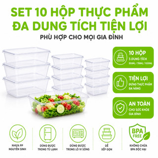 Set 10 Hộp Đựng Thực Phẩm Việt Nhật Cao Cấp GD343 - Bộ 10 Hộp Nhựa Đựng Thực Phẩm Có Nắp Đậy Kín