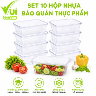 Set 10 Hộp Đựng Thực Phẩm Việt Nhật Cao Cấp GD343 - Bộ 10 Hộp Nhựa Đựng Thực Phẩm Có Nắp Đậy Kín