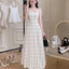 Váy Maxi Chấm Bi Buộc Dây Vai Màu Kem - Đầm Dài Xòe Nữ Tính,Tôn Dáng, Phù Hợp Đi Tiệc, Dạ Hội, Cafe