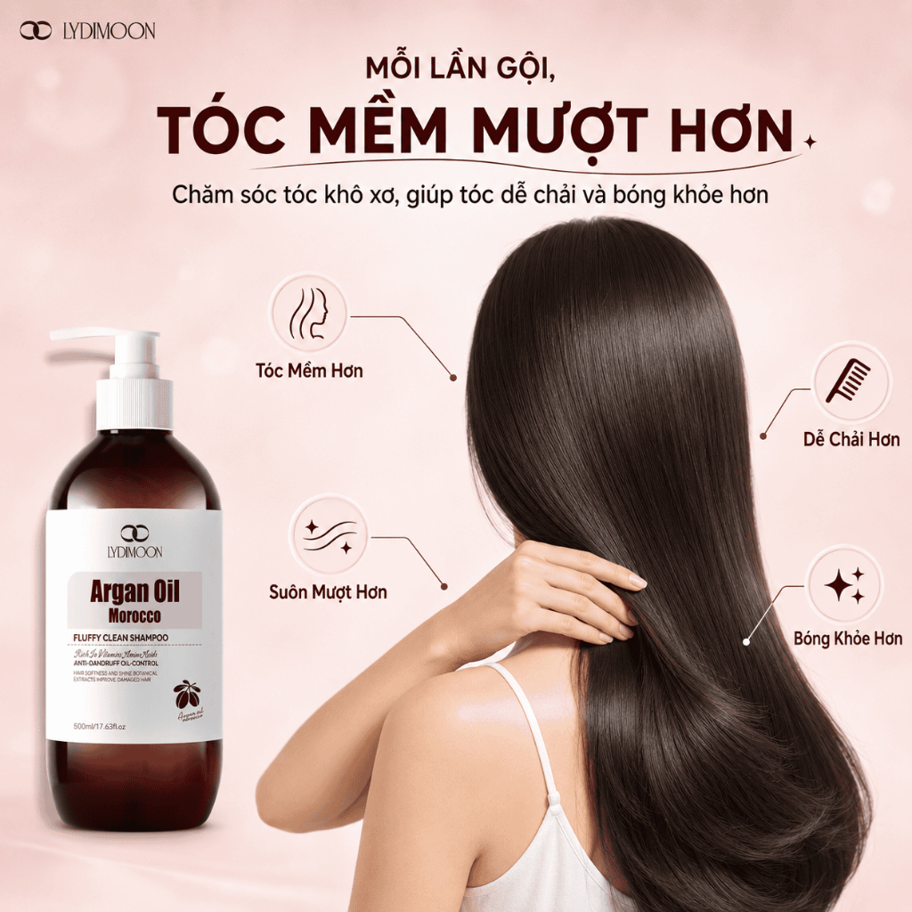 Dầu Gội Cho Da Đầu Nhiều Dầu Và Gàu, Giảm Cảm Giác Ngứa, Làm Sạch Bã Nhờn, Argan LYDIMOON 500ml