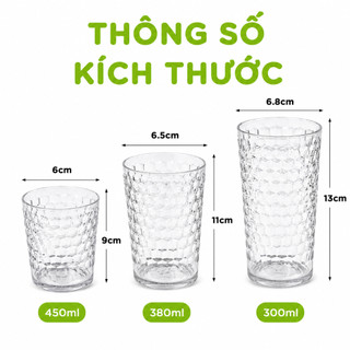 Cốc Nhựa Uống Nước, Trà Đá Vân Tổ Ong Hokori GD330 - Cốc Uống Nước Sinh Tố Vân Tổ Ong Chống Trơn
