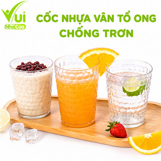 Cốc Nhựa Uống Nước, Trà Đá Vân Tổ Ong Hokori GD330 - Cốc Uống Nước Sinh Tố Vân Tổ Ong Chống Trơn