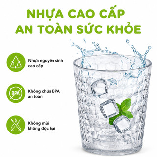 Cốc Nhựa Uống Nước, Trà Đá Vân Tổ Ong Hokori GD330 - Cốc Uống Nước Sinh Tố Vân Tổ Ong Chống Trơn