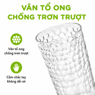 Cốc Nhựa Uống Nước, Trà Đá Vân Tổ Ong Hokori GD330 - Cốc Uống Nước Sinh Tố Vân Tổ Ong Chống Trơn
