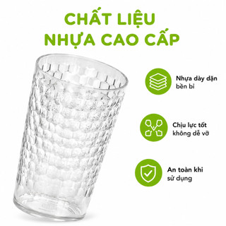 Cốc Nhựa Uống Nước, Trà Đá Vân Tổ Ong Hokori GD330 - Cốc Uống Nước Sinh Tố Vân Tổ Ong Chống Trơn
