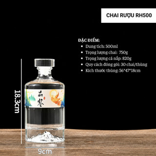 Chai Thủy Tinh Tròn Đáy Núi Đựng Rượu 500ml, Vỏ Chai Rượu Cao Cấp Nắp Thủy Tinh Sang Trọng