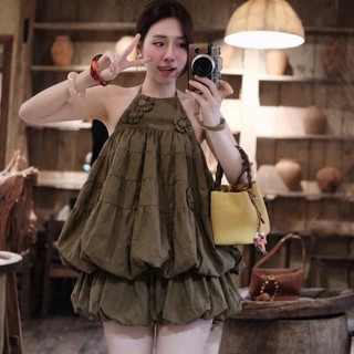 Set Bộ Nữ Baby Doll Hoa Nổi Cổ Yếm, Áo Form Bí Phối Quần Bí