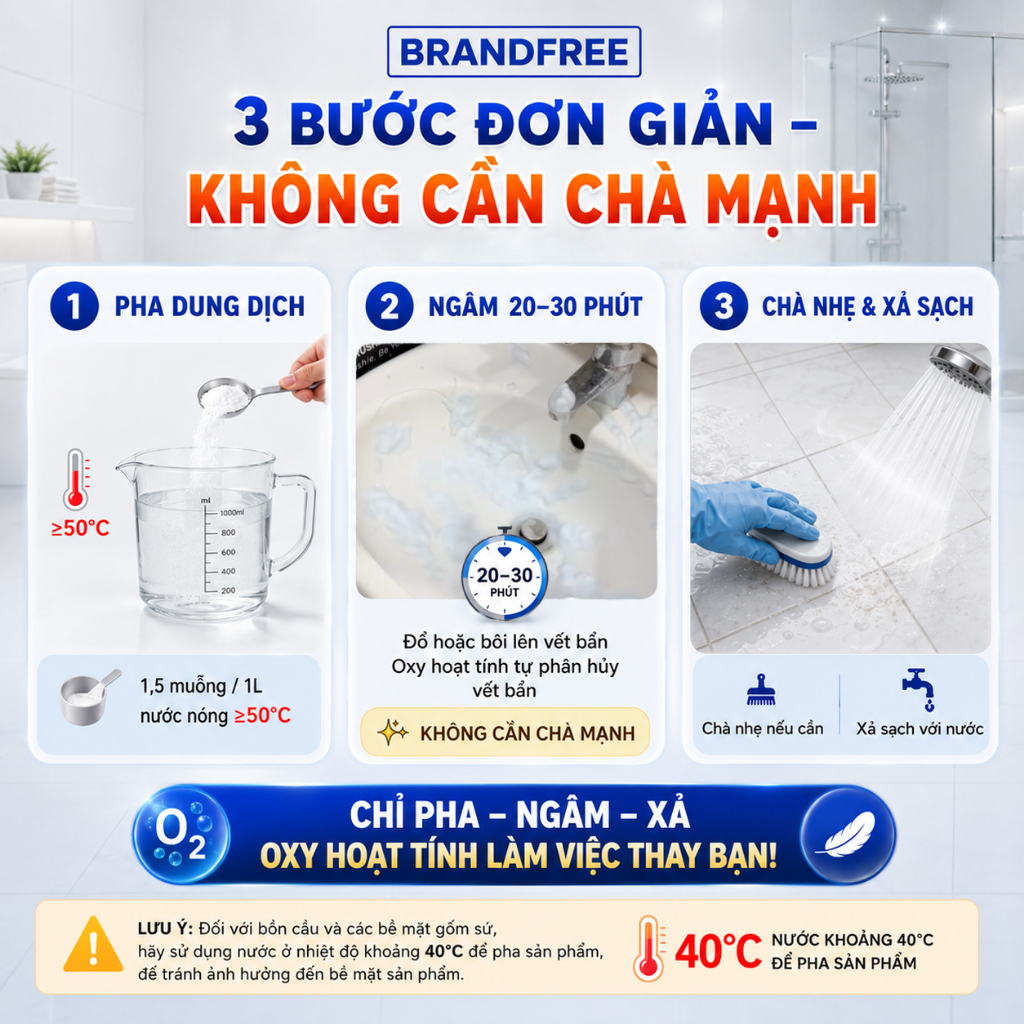 Bột Tẩy Oxy BrandFree Tẩy Bồn Cầu, Tẩy Rửa Nhà Vệ Sinh Nhà Tắm, Tẩy Ố Vàng, Làm Sạch Toilet