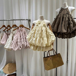 Set Bộ Nữ Baby Doll Hoa Nổi Cổ Yếm, Áo Form Bí Phối Quần Bí
