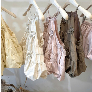 Set Bộ Nữ Baby Doll Hoa Nổi Cổ Yếm, Áo Form Bí Phối Quần Bí