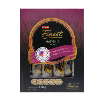 Hạt Chia Co.op Finest 160g (20 Gói) - Hạt Chia Mỹ 100% Nguyên Chất, Giàu Omega 3, Chất Xơ