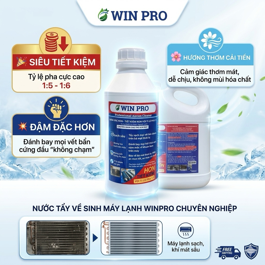 Nước Tẩy Dàn Lạnh Máy Lạnh -Máy Giặt Không Chạm Winpro bản Hương Thơm Chuyên Dành Cho Thợ