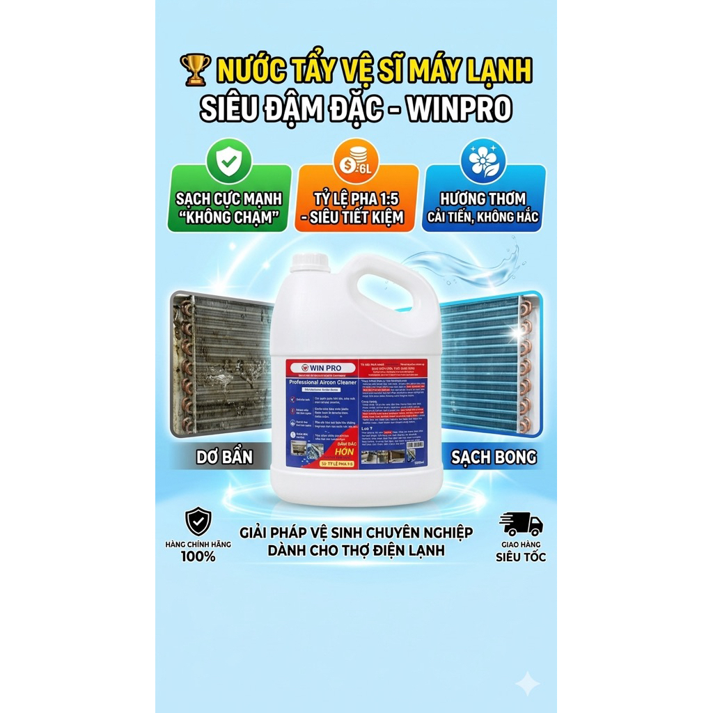 Nước Tẩy Dàn Lạnh Máy Lạnh -Máy Giặt Không Chạm Winpro bản Hương Thơm Chuyên Dành Cho Thợ