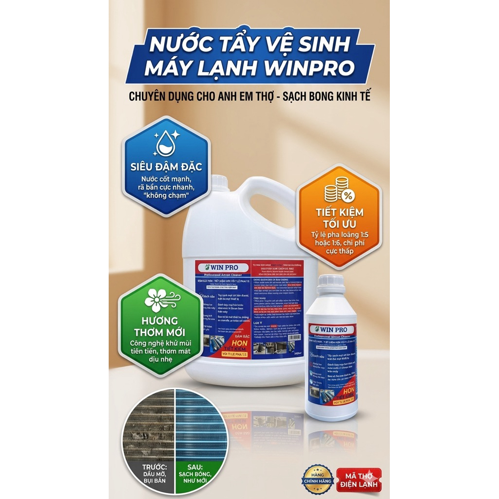 Nước Tẩy Dàn Lạnh Máy Lạnh -Máy Giặt Không Chạm Winpro bản Hương Thơm Chuyên Dành Cho Thợ