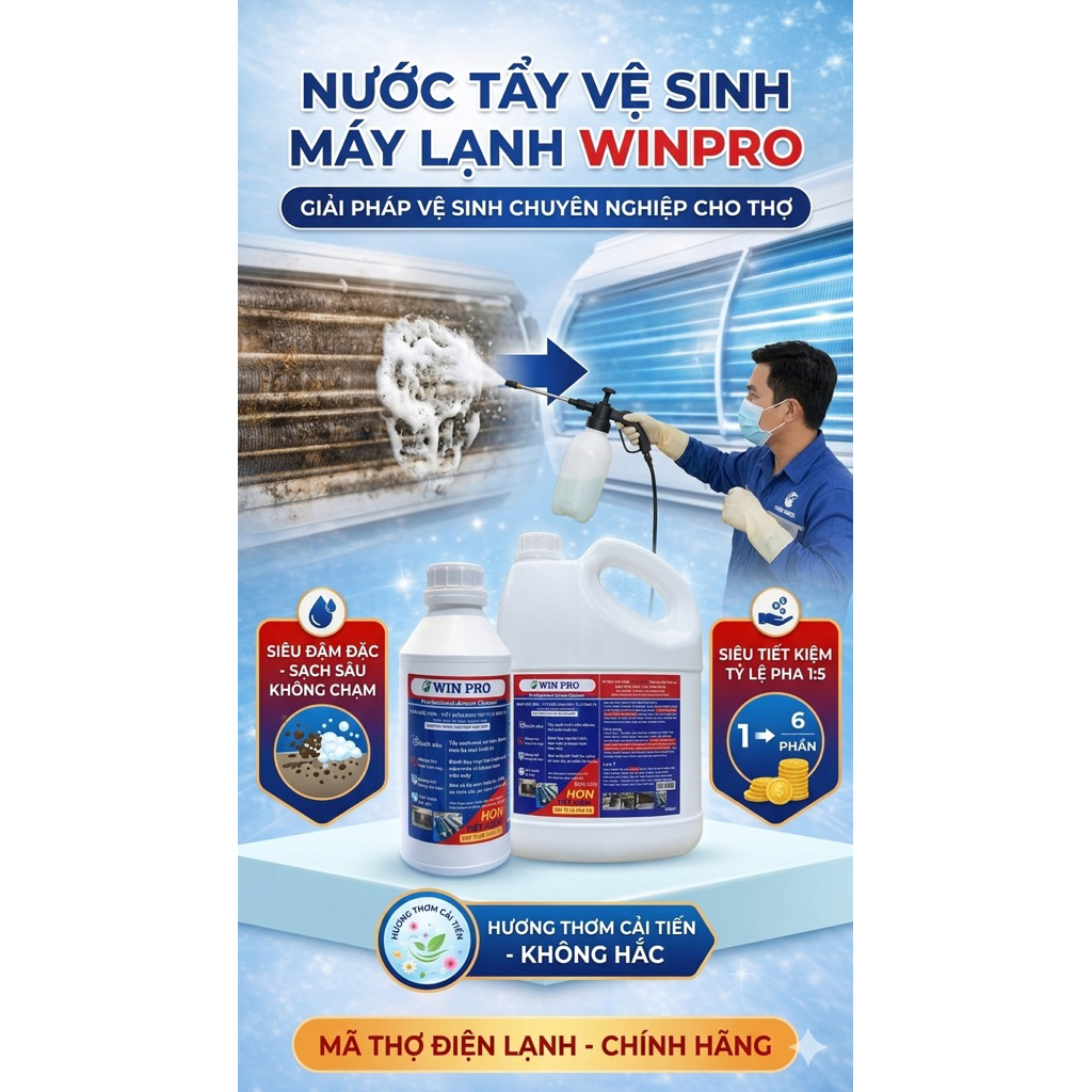Nước Tẩy Dàn Lạnh Máy Lạnh -Máy Giặt Không Chạm Winpro bản Hương Thơm Chuyên Dành Cho Thợ