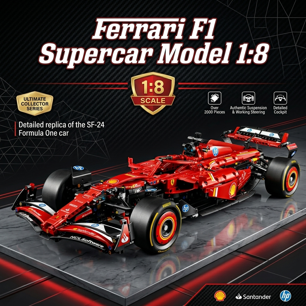 Mô Hình Lắp Ráp Siêu Xe Xe F1 Ferrari Technic SF24 Màu Đỏ Tỉ Lệ 1:8 Cao Cấp 1361 Mảnh MooBrick