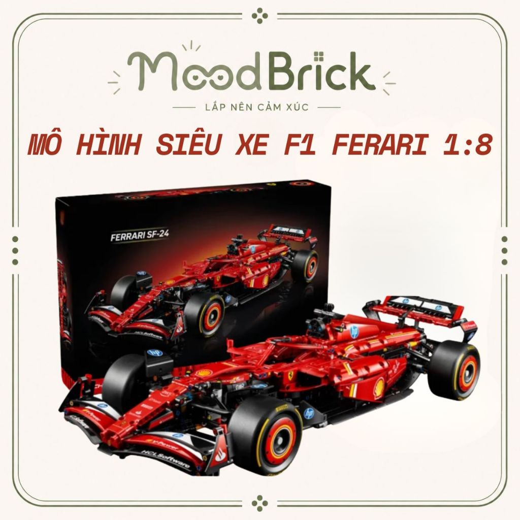 Mô Hình Lắp Ráp Siêu Xe Xe F1 Ferrari Technic SF24 Màu Đỏ Tỉ Lệ 1:8 Cao Cấp 1361 Mảnh MooBrick