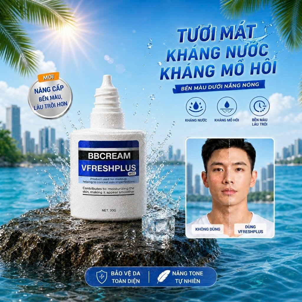 Kem nền nam VFRESH PLUS: Nâng tone, kiềm dầu, làm mờ khuyết điểm, cấp ẩm, trẻ hóa da, kháng nước