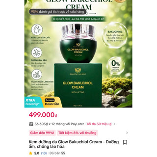 (Hàng Spa-Sale 150hộp) Kem dưỡng da Glow Bakuchiol Cream nâng cơ chống lão hoá dưỡng ẩm 30gram