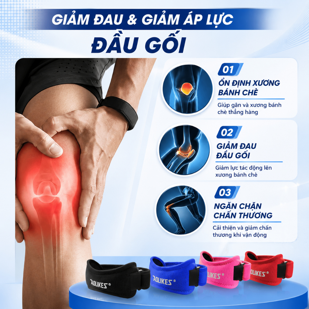 Băng Gối Thể Thao AOLIKES 7919 – Đệm EVA Giảm Đau Gối, Hỗ Trợ Tập Gym,Cầu Lông,Bóng Rổ, Pickeball