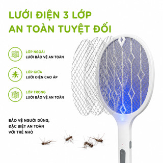Vợt Muỗi Kiêm Đèn Bắt Muỗi Ánh Sáng Xanh Để Bàn GD325 - Vợt Đánh Muỗi 3 Lớp Thiết Kế Kèm Dây Sạc